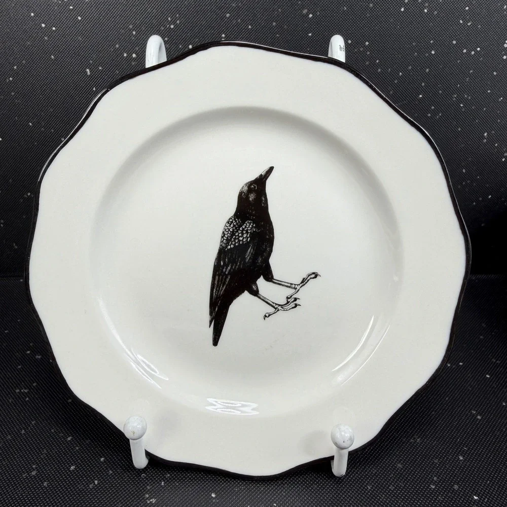 Sunday Morning Ceramics Spooky Soiree Skull Bat Crow Spider Plates Set of 4 NEW